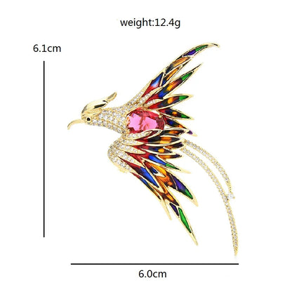 Wuli&baby Crystal Phoenix Bird Brooches For Women Men 5-color Enamel Flying Beauty Bird Party Office Brooch Pin Gifts