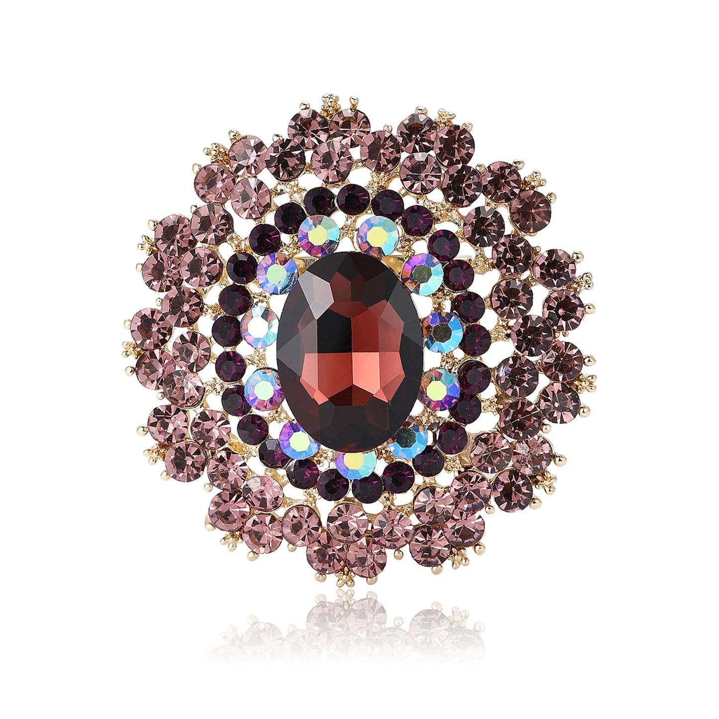 Beaut&Berry Luxury Shiny Round Large Glass Brooches for Women Rhinestone Pins 6-color Available Casual Party Accessories Gifts