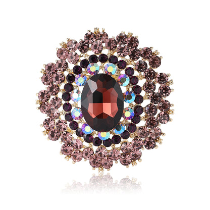 Beaut&Berry Luxury Shiny Round Large Glass Brooches for Women Rhinestone Pins 6-color Available Casual Party Accessories Gifts