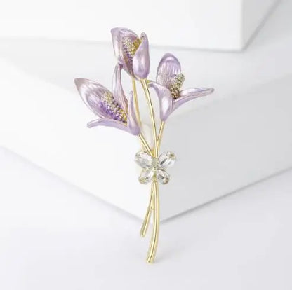 Resin Tulip Brooch for Women Unisex Rhinestone Flower Pin Pearl Plant Lapel Pin Banquet Party Backpack Gifts Jewelry Accessories