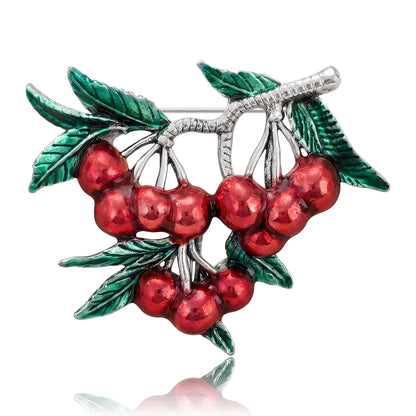 Beaut&Berry Luxury Enamel Cherry Brooches for Women Unisex Plant Pins Casual Party Jewelry Accessories Gift Decoration