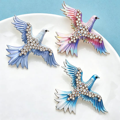 Wuli&baby Flying Pigeon Brooches For Women Unisex 3-color Rhinestone Enamel Peaceful Dove Bird Animal Brooch Pin Fashion Gifts
