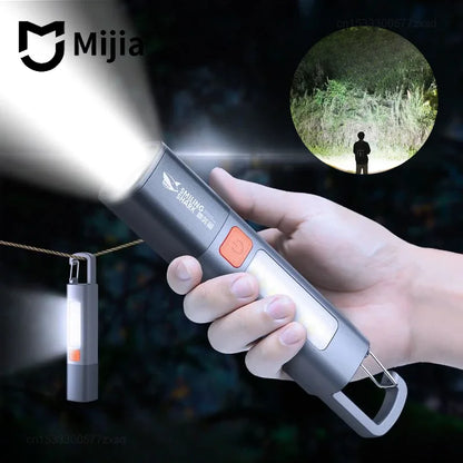 Mijia Outdoor Flashlight Portable Strong Lights Variable Focus with Floodlight Side Lights Long Range USB Rechargeable LED Lamp