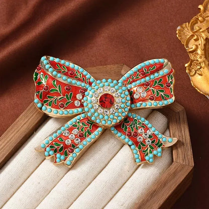 Retro Pearl Bow Big Enamel Bowknot Brooch For Women Fashion Badges Party Jewelry Gift