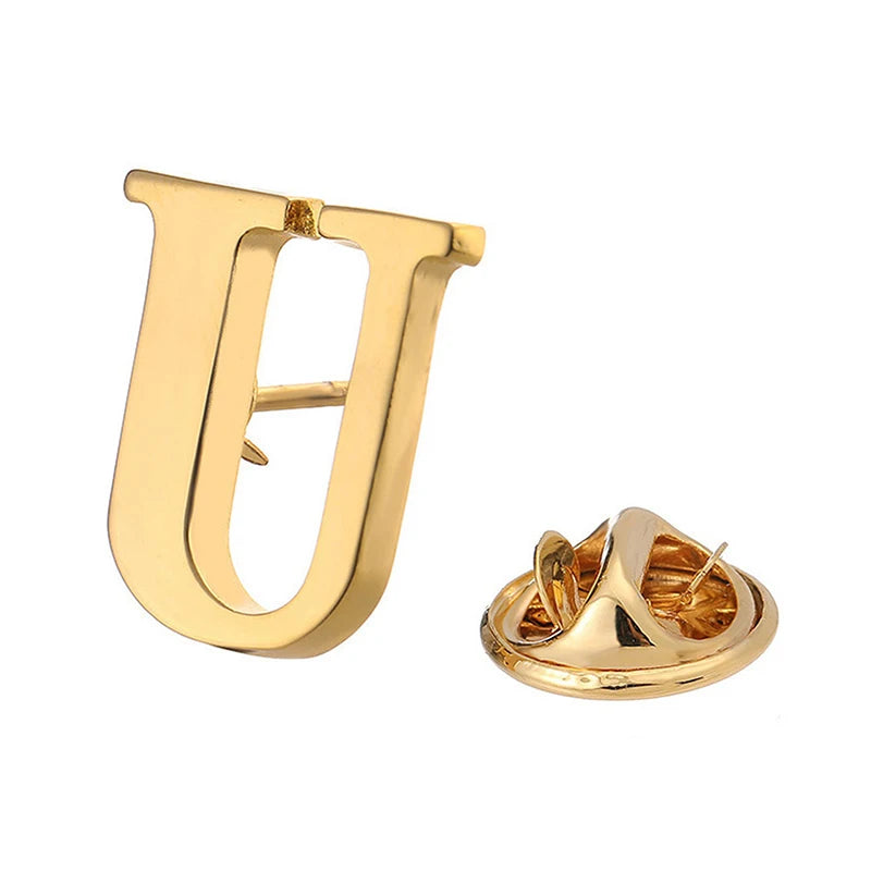 High Quality Classic Style Gold Letter A-Z Metal Brooch Women Men's Lapel Pin Women's Hat Scarf Backpack Badge Jewellery
