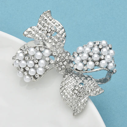 Wuli&baby Beautiful Pearl Bowknot Brooch Pins For Women Unisex Rhinestone Bow Office Party Brooches Fashion Jewelry Gifts