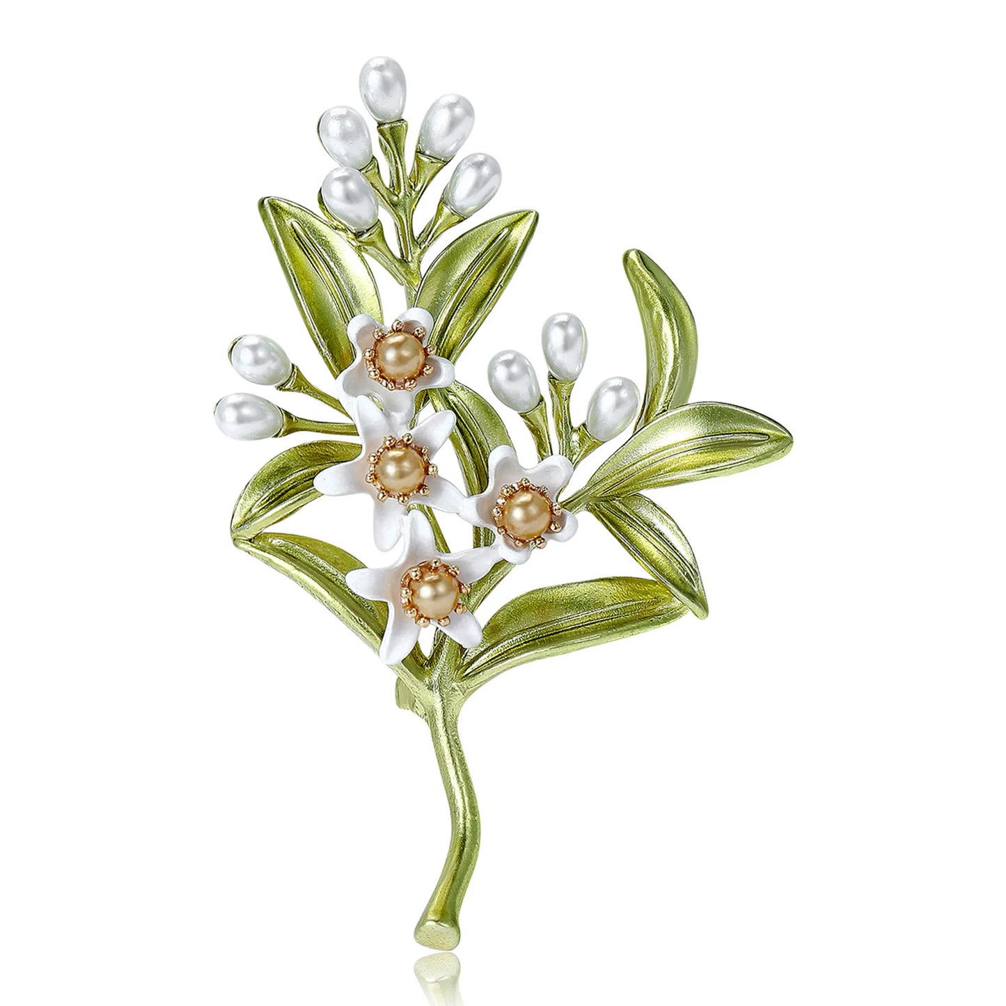 Beaut&Berry Luxury Enamel Jasmine Brooches for Women Unisex Plant Pins Casual Party Jewelry Accessories Gifts Decoration
