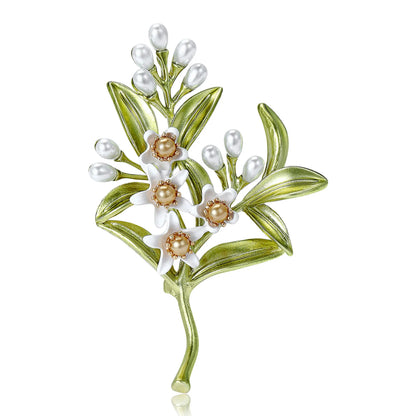 Beaut&Berry Luxury Enamel Jasmine Brooches for Women Unisex Plant Pins Casual Party Jewelry Accessories Gifts Decoration