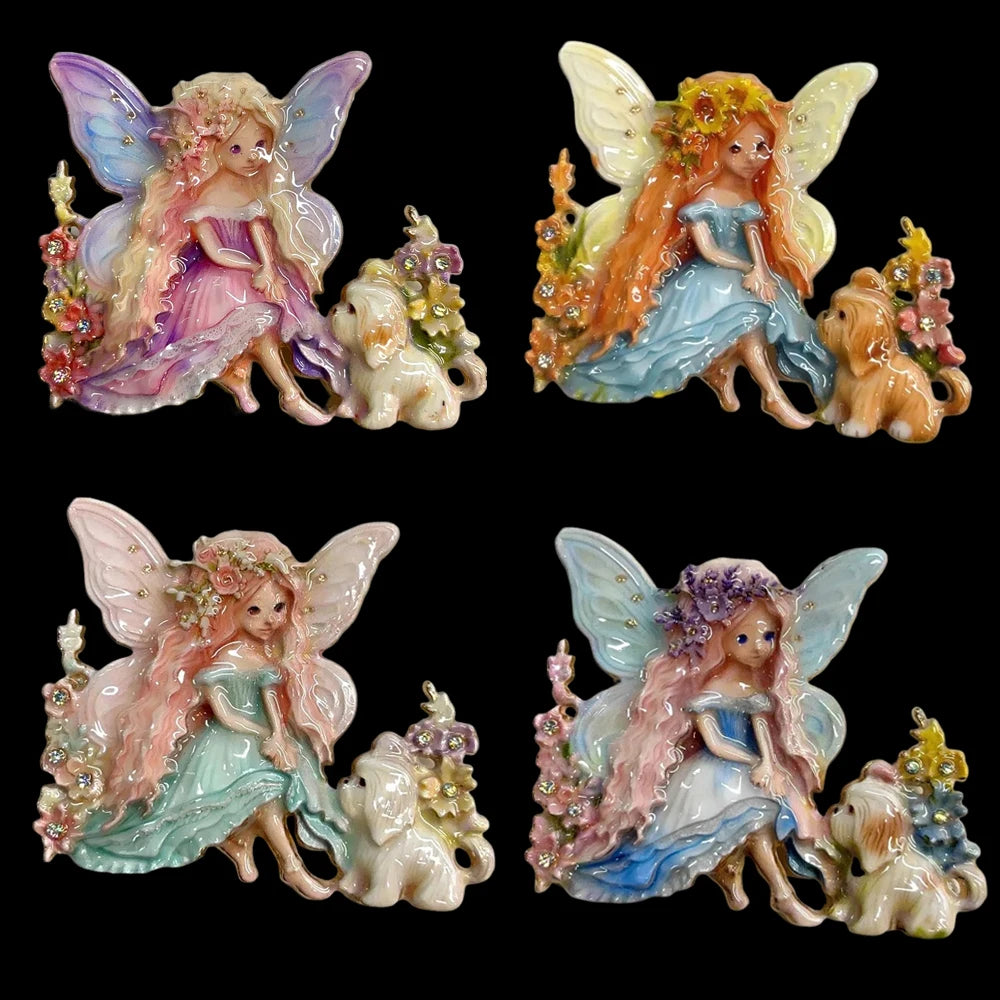 Baroque Luxury Beautiful Wings Little Girl Puppy Fairy Design Men's and Women's Brooch Pin, Jewelry Accessories for Clothing