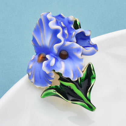 Wuli&baby Beautiful Enamel Orchid Flowers Brooches For Women Lady's Clothes Party Office Brooch Pins Gifts