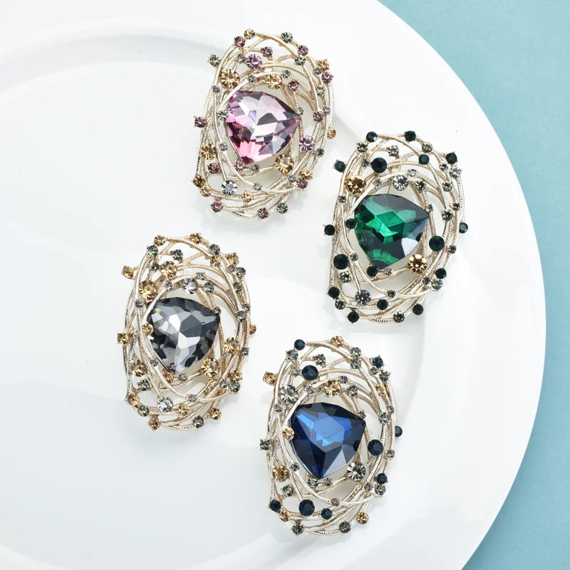 Wuli&baby Sparkling Crystal Geometric Brooches For Women Unisex 4-color Flower Party Office Brooch Pins Gifts