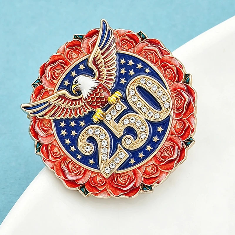 Wuli&baby 250 Independence Day Brooches For Women Unisex Rose-flower Eagle Party Office Round Brooch Pin Badge Fashion Gifts