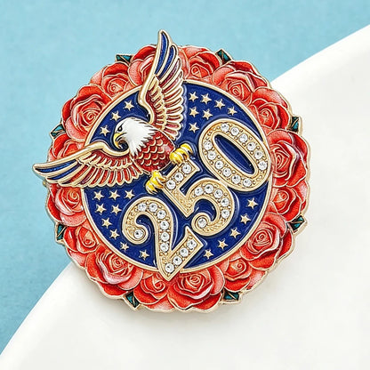Wuli&baby 250 Independence Day Brooches For Women Unisex Rose-flower Eagle Party Office Round Brooch Pin Badge Fashion Gifts