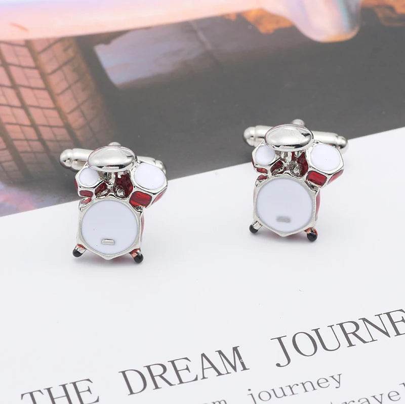 Fashion Music Drum Cufflinks for Men New Trendy 3D Red White Drum CUFFLINKS French Shirt Party Wedding Jewelry Boyfriends Gifts