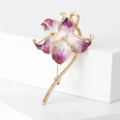 Luxury Pearl Enamel Flower Brooches for Women 4-color Botanical Pins Elegant Casual Accessories Perfect Gifts