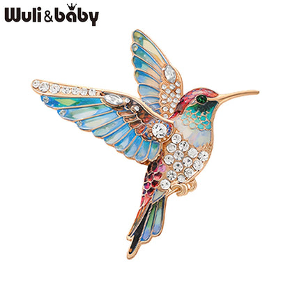 Wuli&baby Lovely Hummingbird Brooches Pins For Women Unisex 5-color Beautiful Rhinestone Bird Animal Party Casual Brooch Gifts