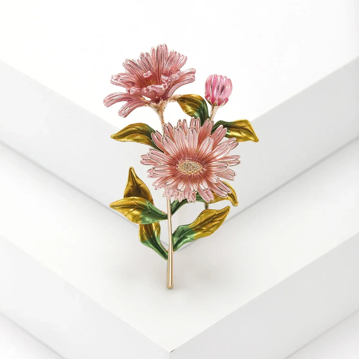 Enamel Chrysanthemum Pin for Women Sunflower Brooches Flower Leaf Pins Banquet Party Backpack Gifts Jewelry Accessories