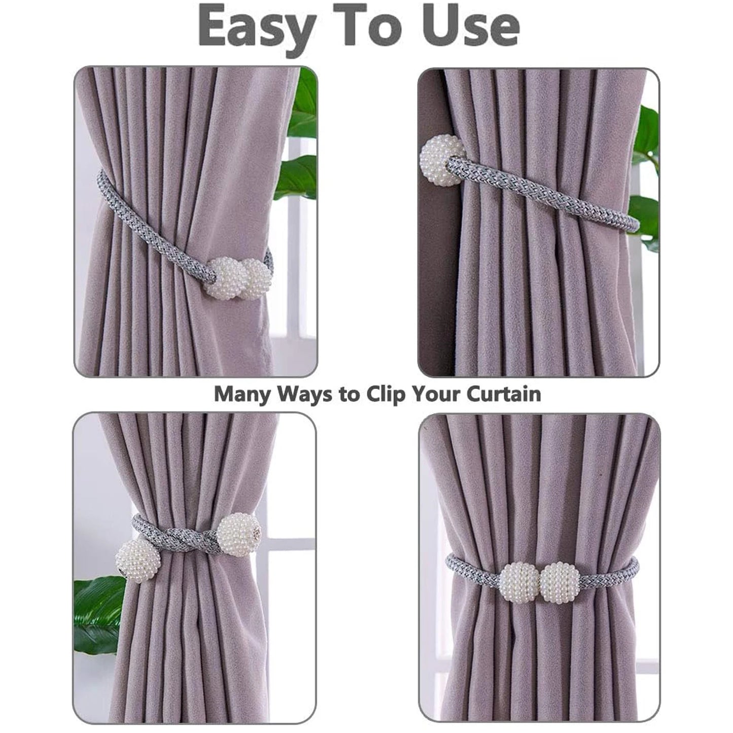 1/2PCS Curtain Buckle Curtain Strap Pearl Buckle Design Curtain Tie Rope Curtain Tiebacks with Strong Magnet Decor Accessories