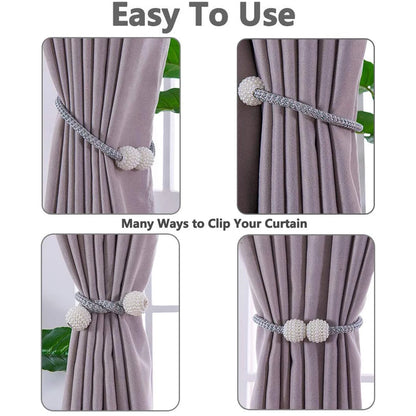 1/2PCS Curtain Buckle Curtain Strap Pearl Buckle Design Curtain Tie Rope Curtain Tiebacks with Strong Magnet Decor Accessories