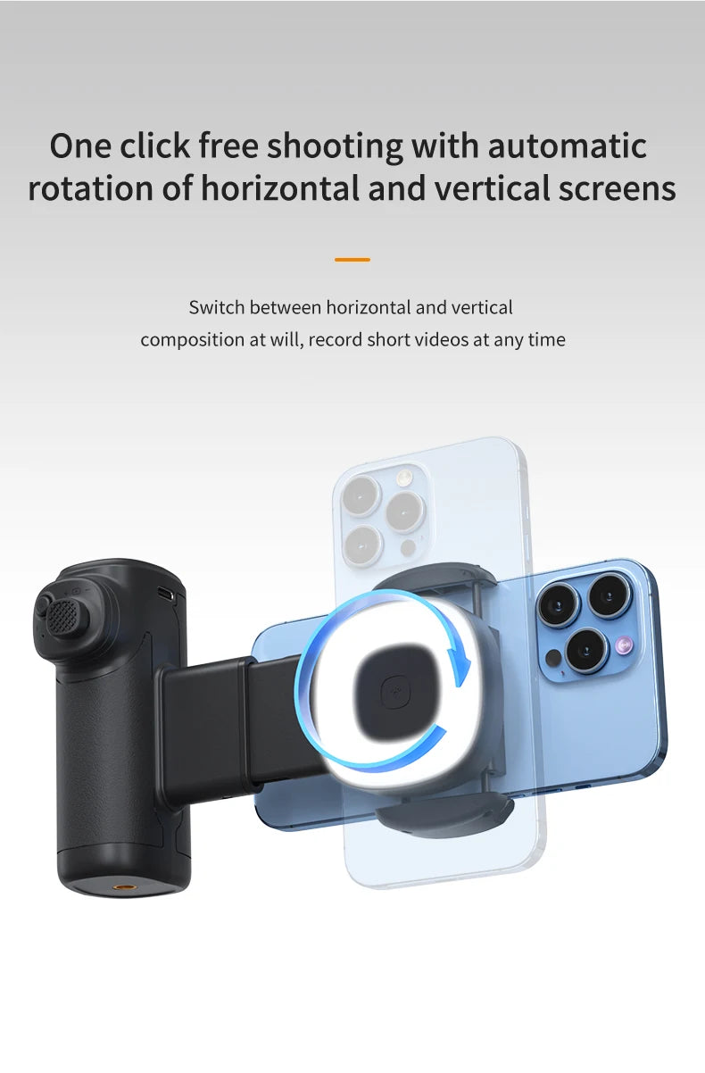 Single-Axis Phone Grip with Bluetooth LED Selfie Light, Adjustable Angle for Smartphone Photography, Video Live Streaming
