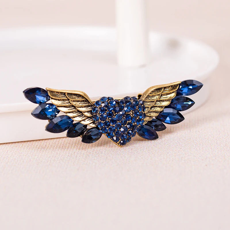 Sparkling Crystal Love Angel Wings Brooch Women's Luxury Dress Wedding Decorations Souvenir Gifts