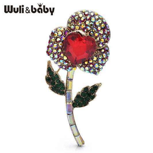 Wuli&baby Lovely Sparkling Flower Brooches For Women Unisex 3-color Rhinestone Heart Flower-core Plants Party Casual Brooch Pins