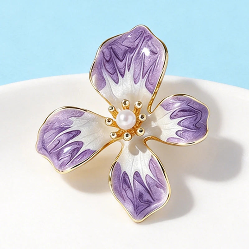 Wuli&baby Pretty Flower Collar Pins For Women 2-color Enamel Plants Office Casual Brooch Pins Fashion Jewelry Gifts