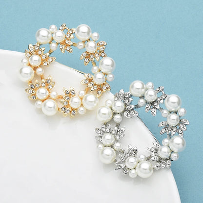 Wuli&baby Pearl Flower Wreath Brooches For Women Unisex 2-color Elegant Circle Office Party Brooch Pins Gifts