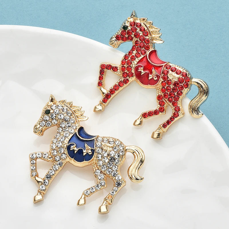 Wuli&baby Rhinestone Horse Brooches For Women Men 2-color Year Of The Horse New Year Animal Party Brooch Pins Gifts