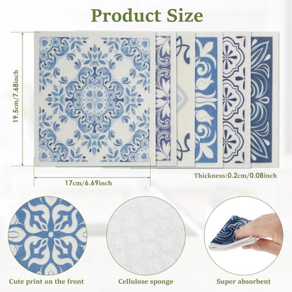 6Pcs Swedish Dishcloth Oil-Free Cleaning Cloth for Kitchen Reusable Compostable Kitchen Cellulose Dish Cloth Household Supplies