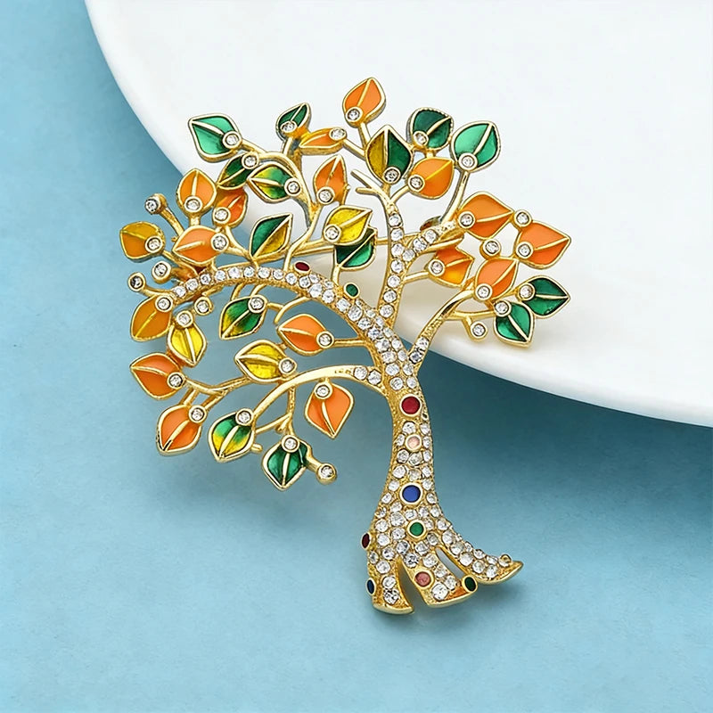 Wuli&baby Shining Pretty Fortune Tree Brooches For Women Unisex Enamel Flower Plants Party Office Brooch Pins Gifts