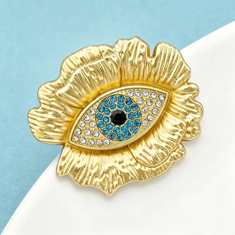 Wuli&baby Beautiful Eye Brooches For Women Unisex Flower Eyelash Rhinestone Eyes Party Office Brooch Pin Gifts