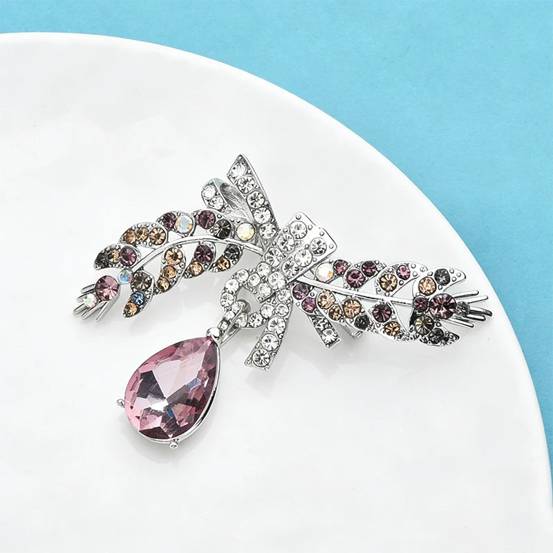 Wuli&baby Crystal Waterdrop Wheat Brooches For Women Unisex 2-color Beautiful Flowers Plants Party Office Brooch Pins Gifts