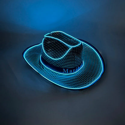 LED Glowing Cowgirl boy Hat Neon Luminous Bride Hat For Holiday Light Up Supplies Fluorescent Party Props Bachelorette Party Hat