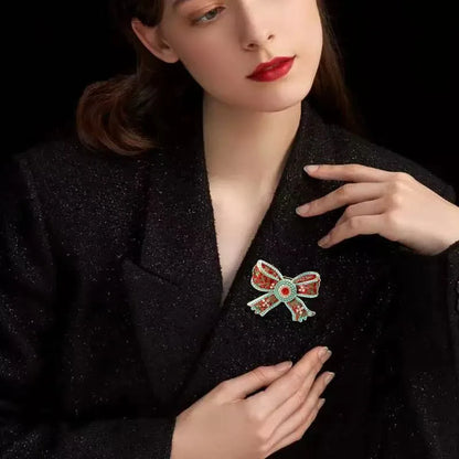 Retro Pearl Bow Big Enamel Bowknot Brooch For Women Fashion Badges Party Jewelry Gift