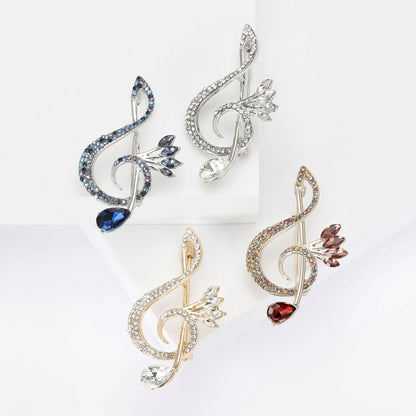 Beaut&Berry Luxury Rhinestone Music Note Brooches for Women Unisex Glamour Pins Casual Party Accessories New Year Gifts Friends