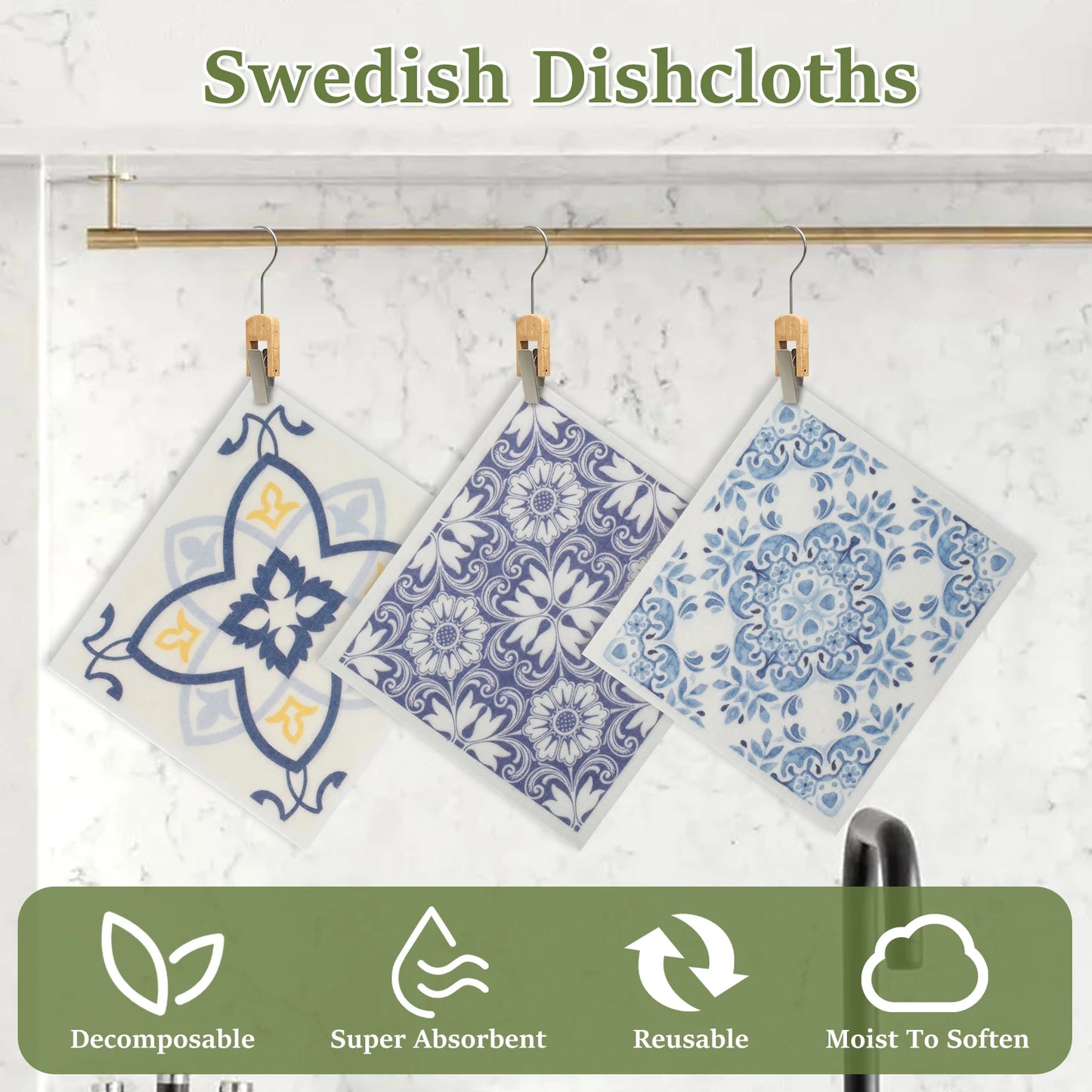 6/12Pcs Swedish Dishcloths Reusable Kitchen Dish Towels Absorbent Dish Rags Biodegradable Soft Cellulose Sponge Washing Cloths