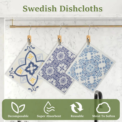 6/12Pcs Swedish Dishcloths Reusable Kitchen Dish Towels Absorbent Dish Rags Biodegradable Soft Cellulose Sponge Washing Cloths
