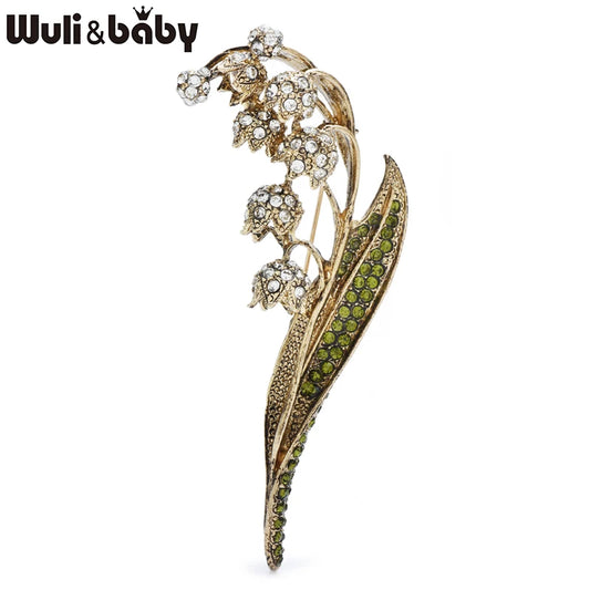 Wuli&baby Vintage Lily Flower Brooches For Women Unisex Rhinestone Flowers Plants Party Office Brooch Pin Gifts