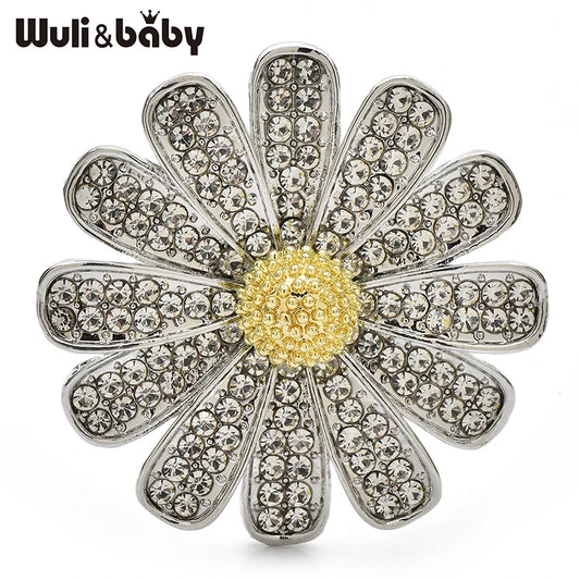 Wuli&baby Beautiful Daisy Flower Brooches Sparkling Rhinestone Sunflower Plants Brooch Pins For Women Unisex Office Casual Gifts