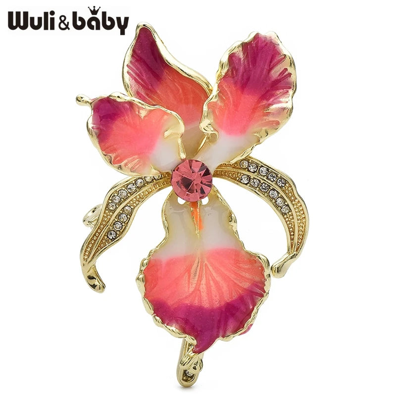 Wuli&baby Elegant Enamel Orchid Flower Brooches Beautiful Women's Clothes Bag's Plants Brooch Pins Gifts