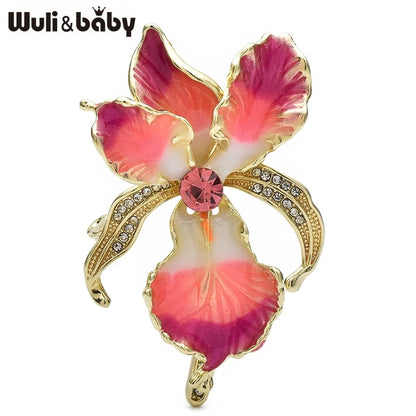 Wuli&baby Elegant Enamel Orchid Flower Brooches Beautiful Women's Clothes Bag's Plants Brooch Pins Gifts