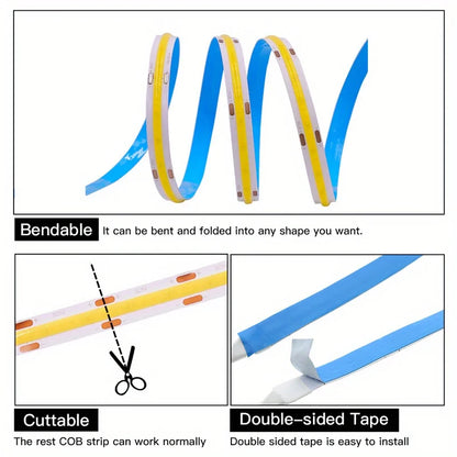 3AA Battery Box COB LED Strip Lights, 5V Flexible COB Strip Light, Flexible Ribbon Diode Tape for Party, Bedroom, Kitchen