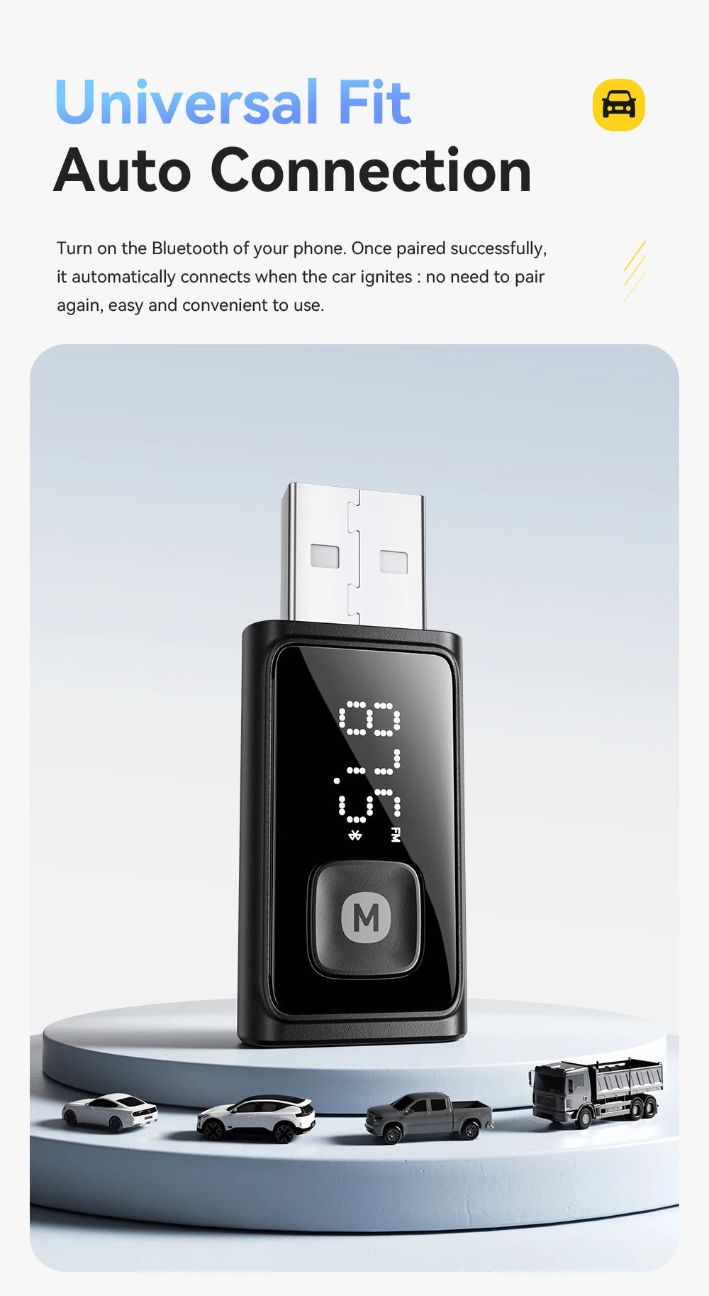 Essager Wireless Bluetooth 5.4 Car Adapter FM Transmitter Adapter Auto Connection Audio Receiver Auto Stereo Mic Car Adapter