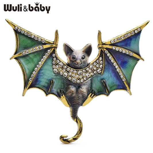 Wuli&baby Lovely Vintage Enamel Bat Brooches For Women Unisex 6-color Rhinestone Animal Party Casual Brooch Pins Gifts