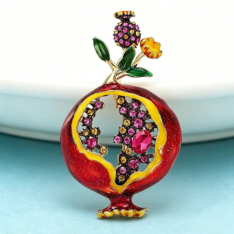 Wuli&baby Big Charming Pomegranate Brooches For Women Unisex Rhinestone Enamel Beautiful Fruit Plants Flower Office Party Brooch