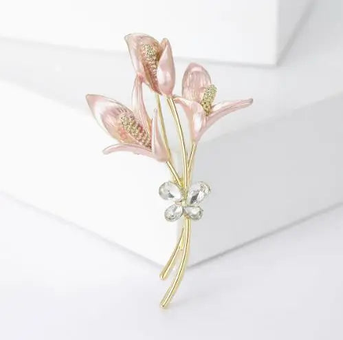 Resin Tulip Brooch for Women Unisex Rhinestone Flower Pin Pearl Plant Lapel Pin Banquet Party Backpack Gifts Jewelry Accessories