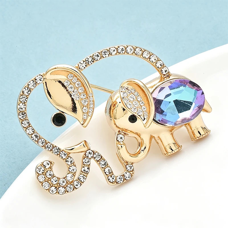Wuli&baby Crystal Mum-baby Elephant Brooches For Women Unisex Lovely Metal Rhinestone Animal Party Office Brooch Pins Gifts
