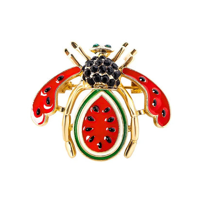 Fruit Enamel Bee Brooch Pin For Women Men Insect Metal Badges Crystal Exquisite Corsage Accessories