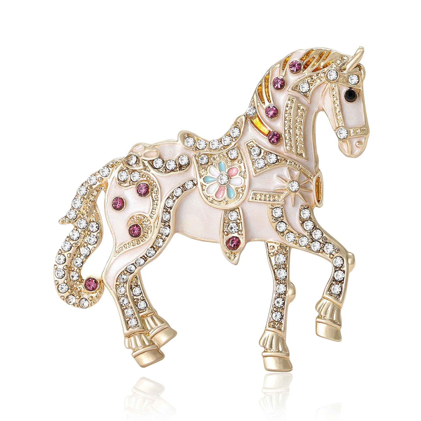 Beaut&Berry Classic Rhinestone Horse Brooches for Women Zodiac Animal Pins New Year Gifts Friends Party Jewellery